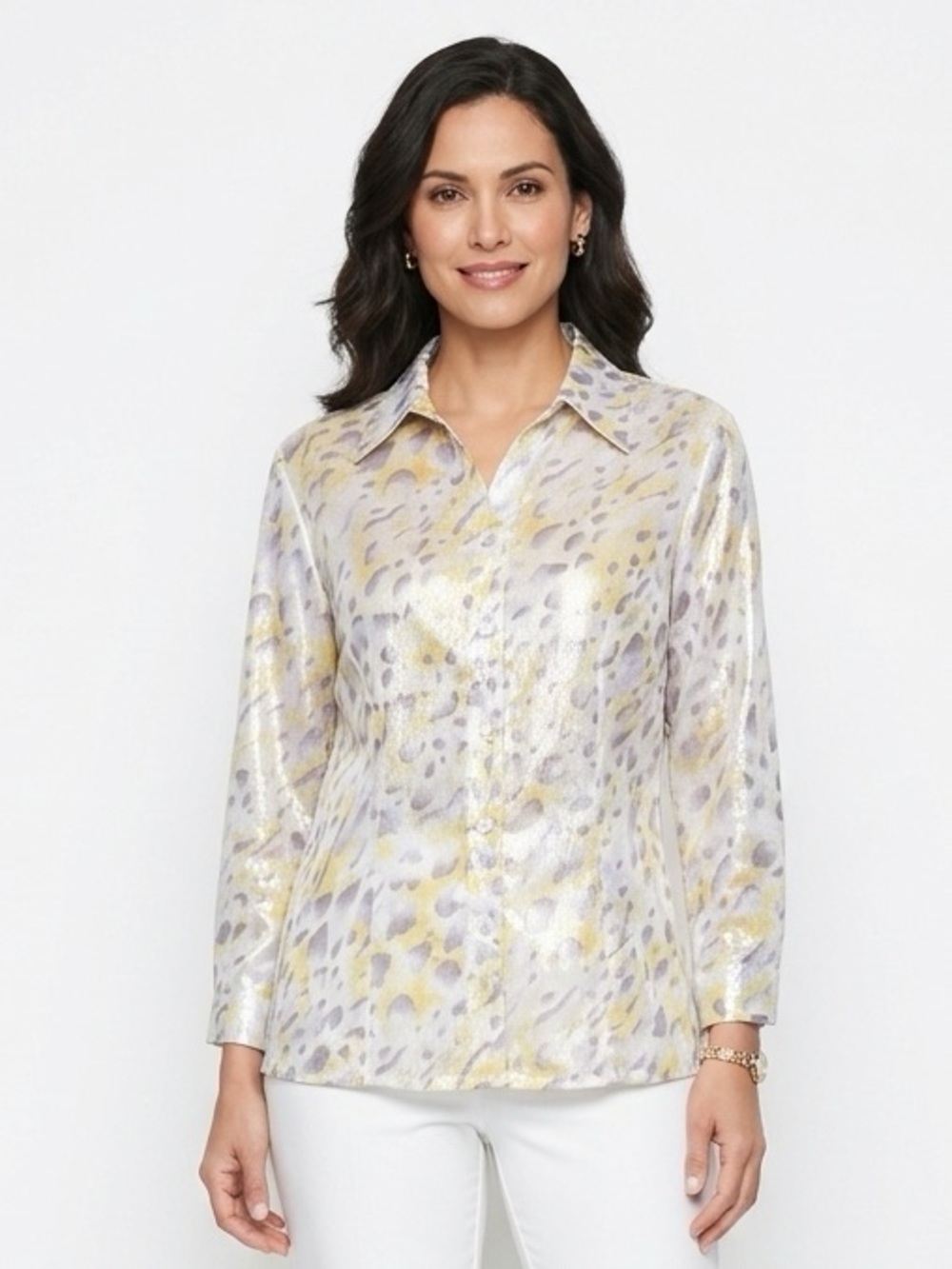 ALFRED DUNNER City Of Lights Top Size 8 NWT White Yellow Gray/Lavender $60 Lcsr
